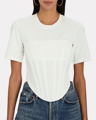 Cotton-Jersey Ribbed Corset T-Shirt