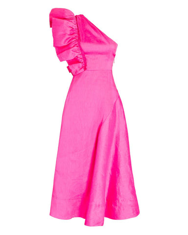 Bonjour Ruffled Linen-Blend Midi Dress