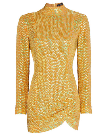 Ruched Sequined Silk Mini Dress